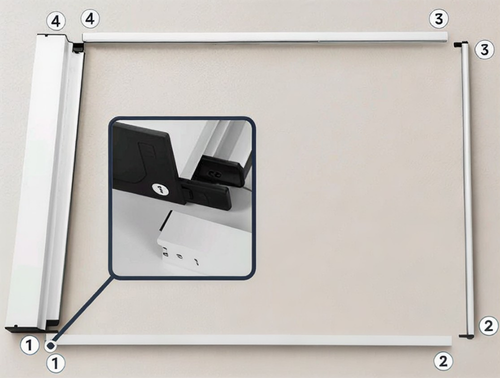 Frame components laid out flat with numbered corner labels