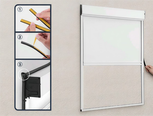 Adhesive tape being peeled and applied around the frame perimeter